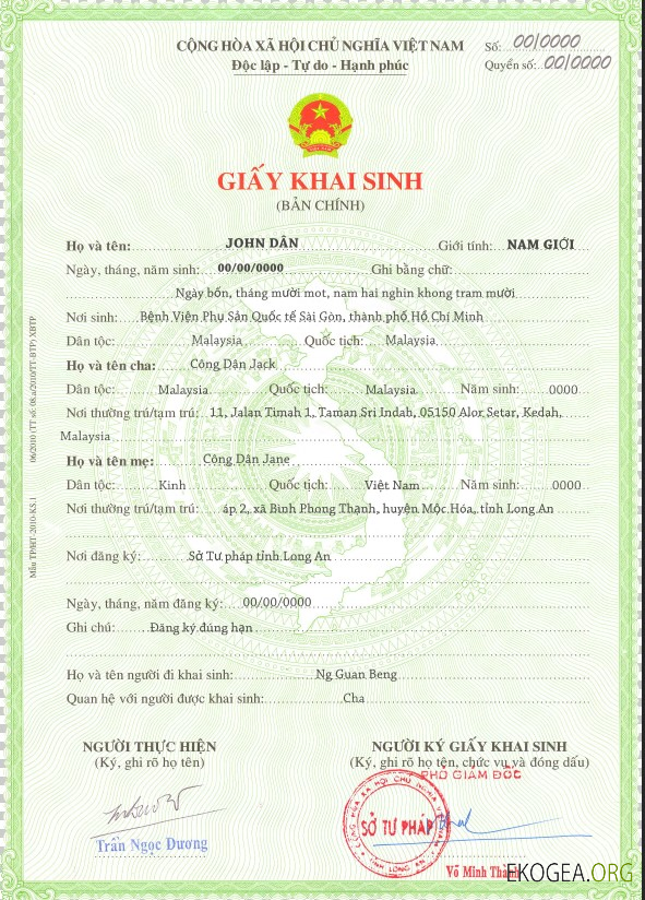 Modèle de certificat de naissance au Vietnam au format PSD